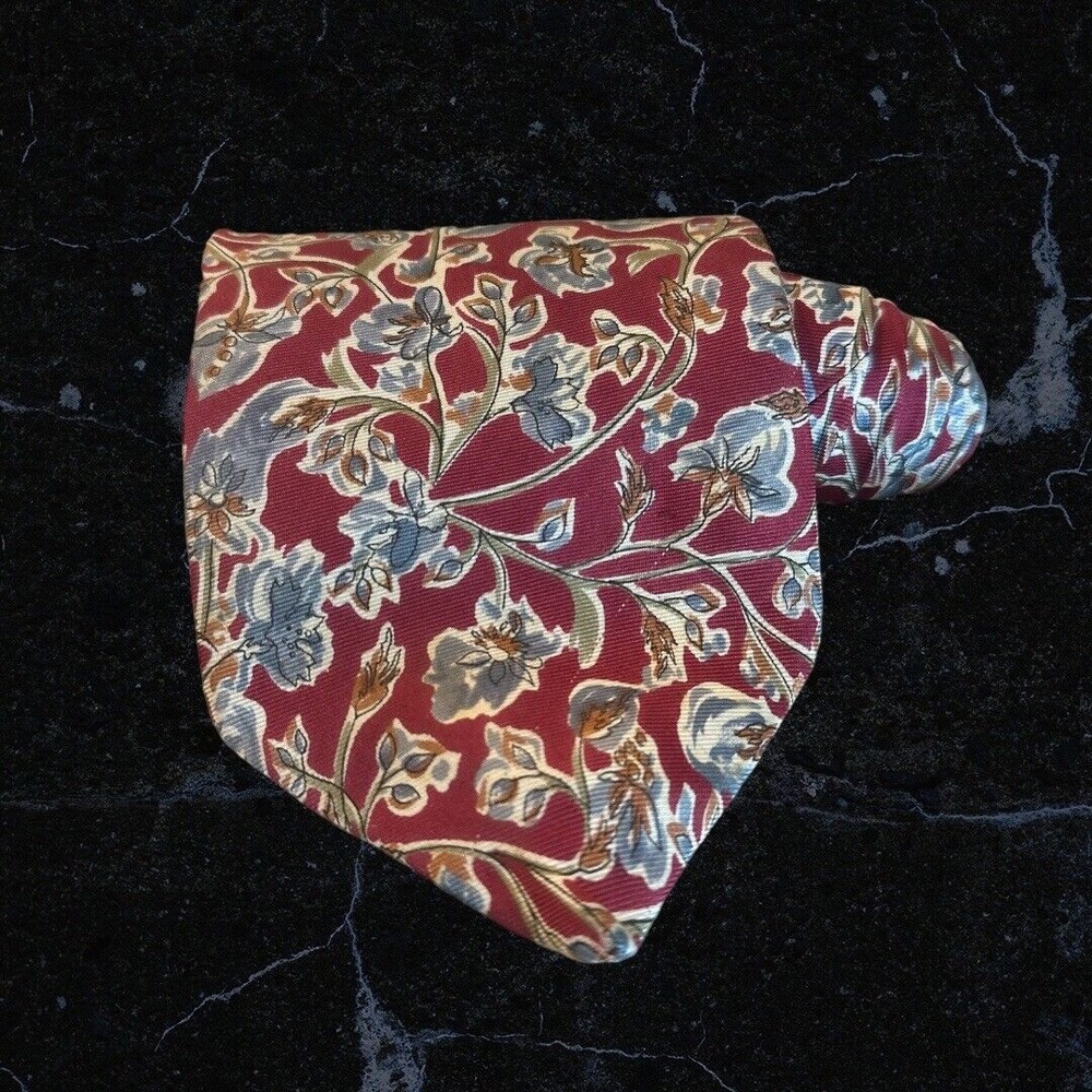 Morgan Hart MENS Neck Tie Red Floral 100% Silk Vintage Made In USA Gorgeous